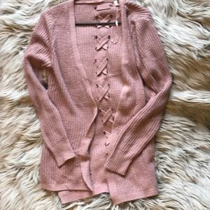 Cozy pink braided back cardigan